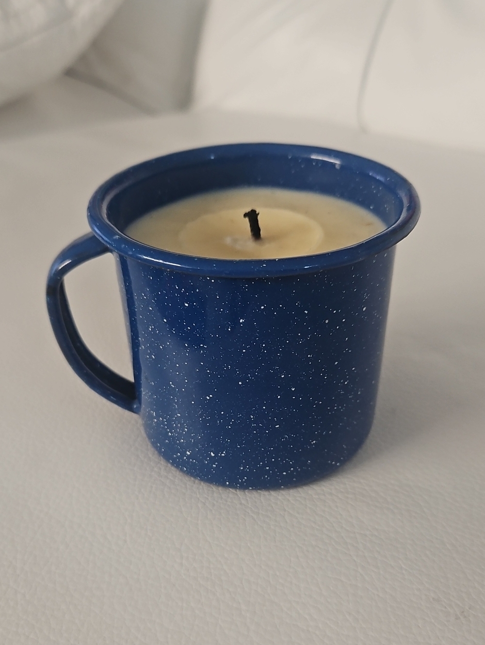 Blue Speckled Enamel Mug Candle - Home Accents